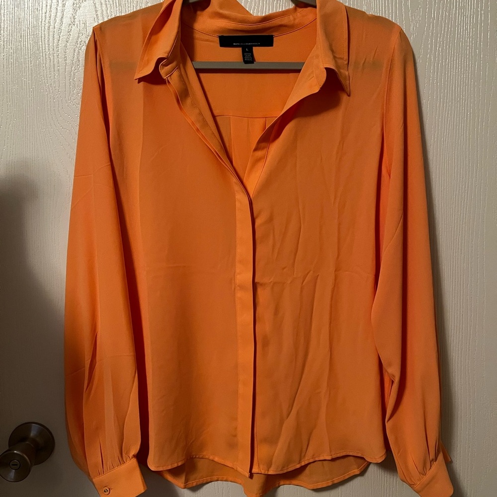 White House Black Market Bright Orange Button-Front Blouse